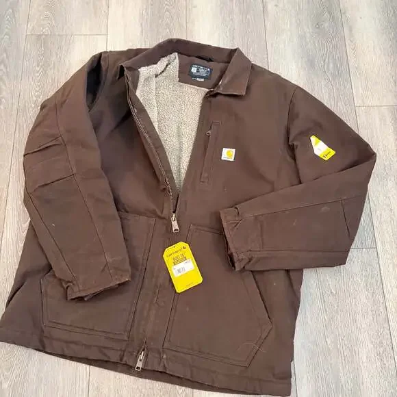 NWT Carhartt Loose Fit Washed Duck Sherpa-Lined Coat 104293 Dark Brown - Picture 1 of 3